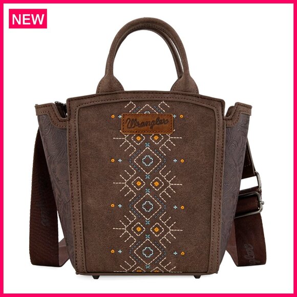 Handbags - Mini Crossbody Purse with Aztec Embroidery, Adjustable Strap, Anti-Theft Pocket